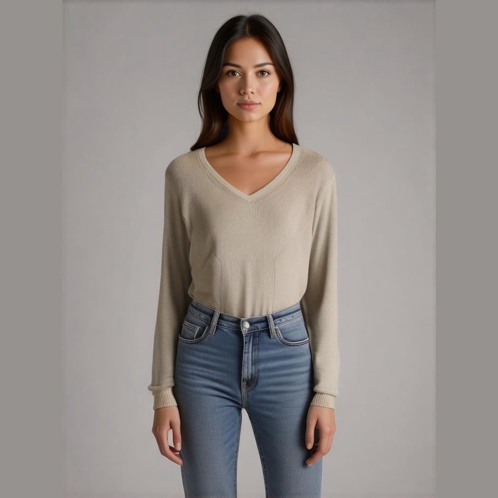 Tommy Bahama Tan Cotton Blend Ribbed V Neck Lightweight Sweater Size XS